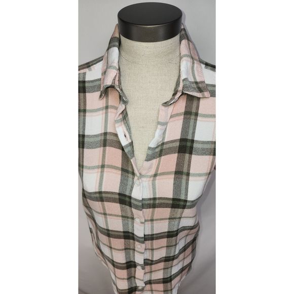 Nordstrom Rack Women's Short Sleeve Button Up Plaid Flannel Top Size XS - Picture 6 of 7